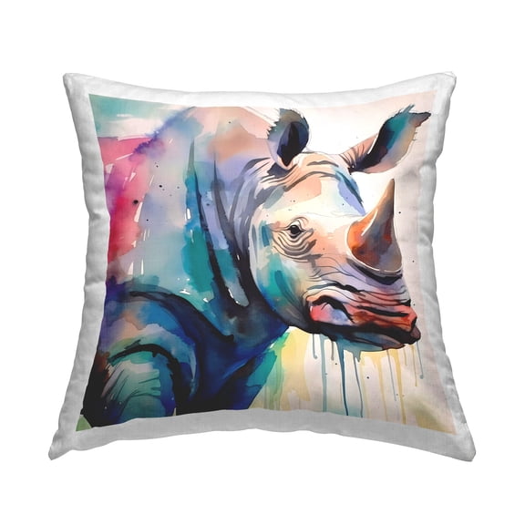Stupell Industries Modern Rhino Portrait Decorative Printed Throw Pillow Design by Walker Noble
