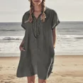 thumbnail image 4 of JUNWELL Nouvelle Chemise en Lin de Coton Robe de Poche Jupe de Plage Robe Décontractée Confortable et Doux à la Mode et Polyvalent, 4 of 7