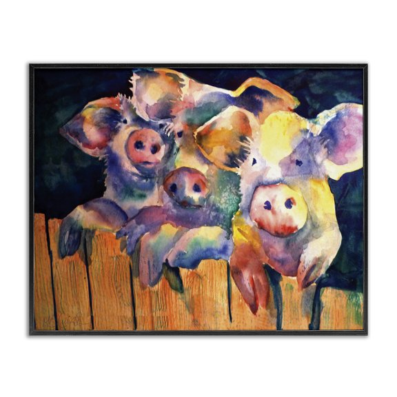 Stupell Industries Bohemian Three Pigs Peeking Fence Vibrant Modern Design Black Framed Giclee Art, 14 x 11, by MB Cunningham