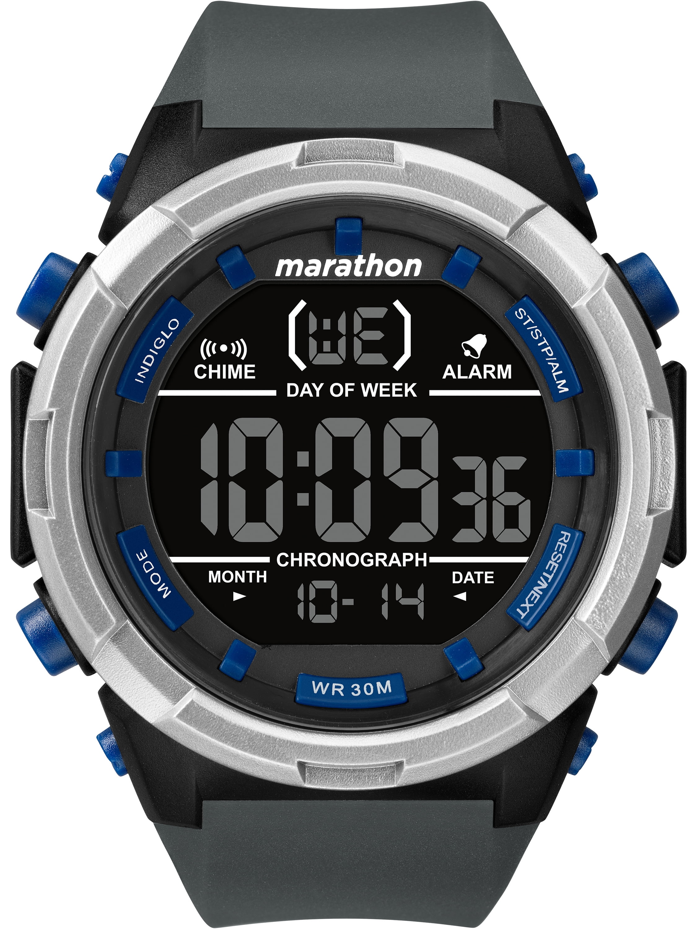 Men's Digital Full-Size Black/Gray/Blue Watch, Resin Strap