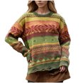 thumbnail image 2 of JURANMO Pulls pour Femmes Décontracté Col Rond Manches Longues Haut Tricoté Déchiré Mode Imprimé Aztèque Pull Ample Pull-Over Offres Éclair Vert Armée S, 2 of 6