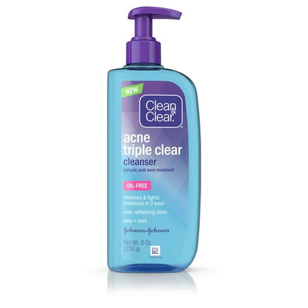 Clean & Clear Acne Triple Clear Facial Cleanser, Salicylic Acid, 8 (Best Salicylic Acid Gel For Blackheads)