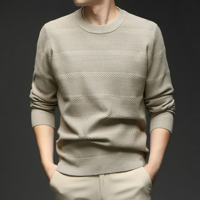TINZ Knit Sweater Coat Long Sleeve Crewneck Pullover Soft Textured Pattern Design Comfortable Warm Casual Wear Modern Winter Jacket for Men Medium Length Winter Coats for Men