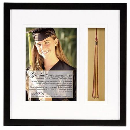 Graduation Memories Shadow Box Document Frame, 5/8" Width 10.25x10.25", for 1 5x7" and 1 1.5x6.5" Photograph, Black