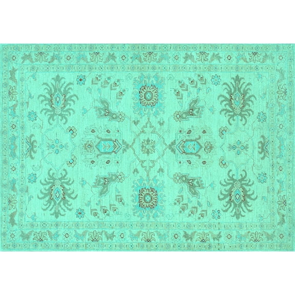 Ahgly Company Machine Washable Indoor Rectangle Persian Turquoise Blue Traditional Area Rugs, 5' x 7'