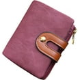 thumbnail image 1 of 1pc Women's Anti-Theft Compact Bi-fold Genuine Leather Wallet — Mini Zipper Coin Purse with ID/Card Slots, Slim & Compact.,Purple,Small, 1 of 6