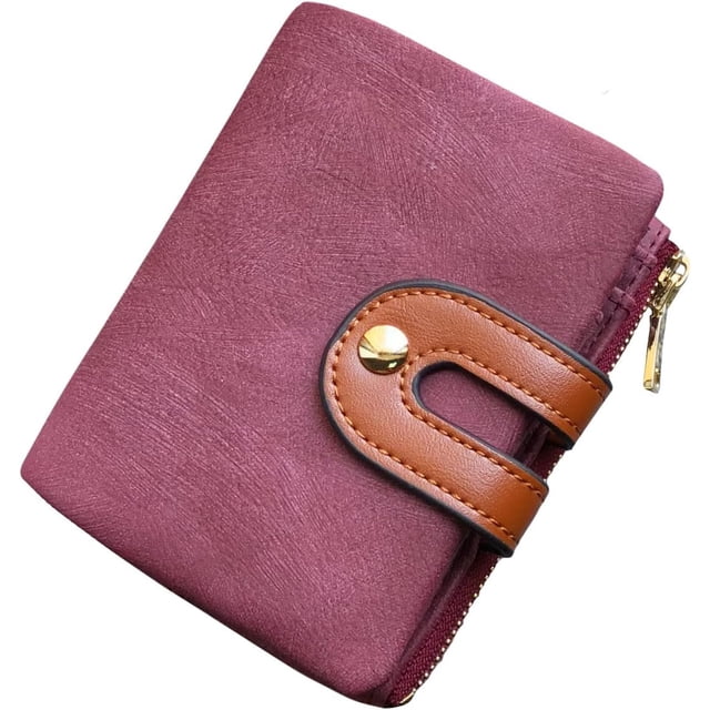 1pc Women's Anti-Theft Compact Bi-fold Genuine Leather Wallet — Mini Zipper Coin Purse with ID/Card Slots, Slim & Compact.,Purple,Small