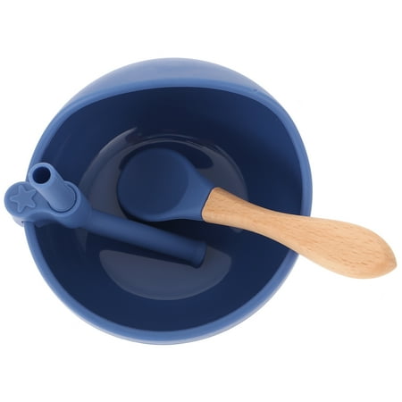 

1 Set Infant Feeding Bowl Silicone Eating Plate Weaning Suction Bowl Straw Spoon