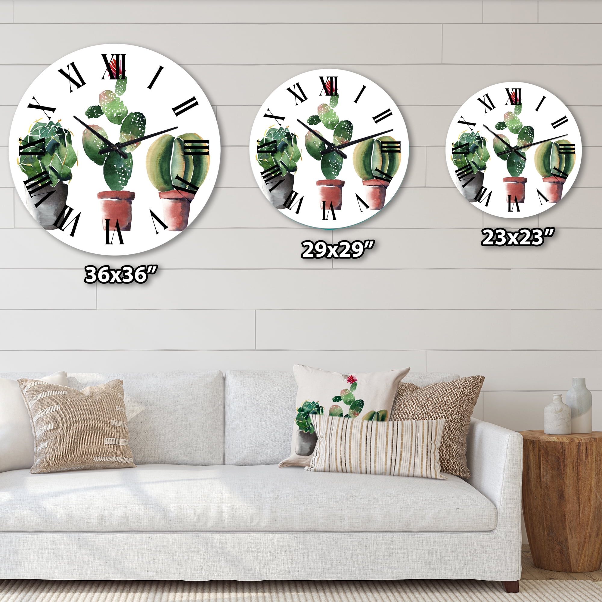 Designart 'Three Cactus In Clay Pots' Traditional Wall Clock