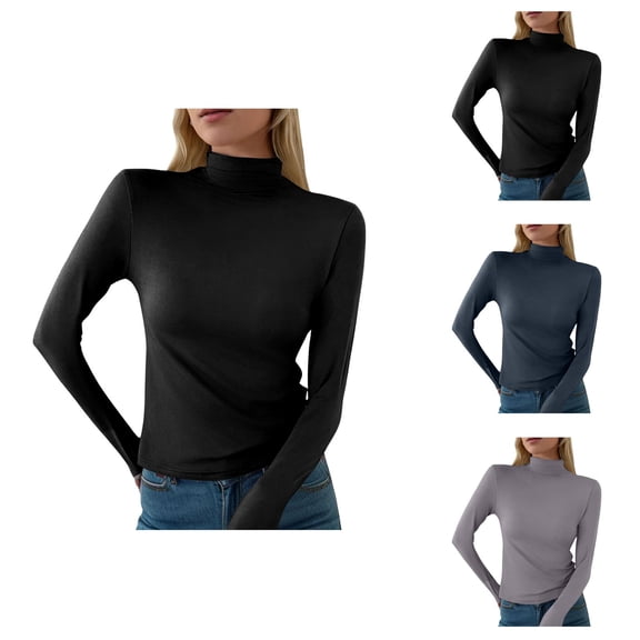 Womens Slim Fit Turtleneck Top Long Sleeve Lightweight Double Faced Bottoming Shirt Fashion Clothing Womens Long Sleeve Tops Spring Fashion 2026 Basic Tees