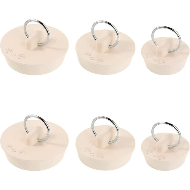 Juego de tapones de goma para fregadero, tapón de desagüe para lavabo con anillo colgante para bañera, cocina y baño, 3 tamaños, 6 piezas (Beige) JM