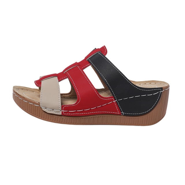 Wdhugt Sandales de Plage pour Femmes à Plateforme, Talons Compensés, Confortables, Été, Rouges, Taille 7.5 Pieds, Longueur 9.84 Pouces