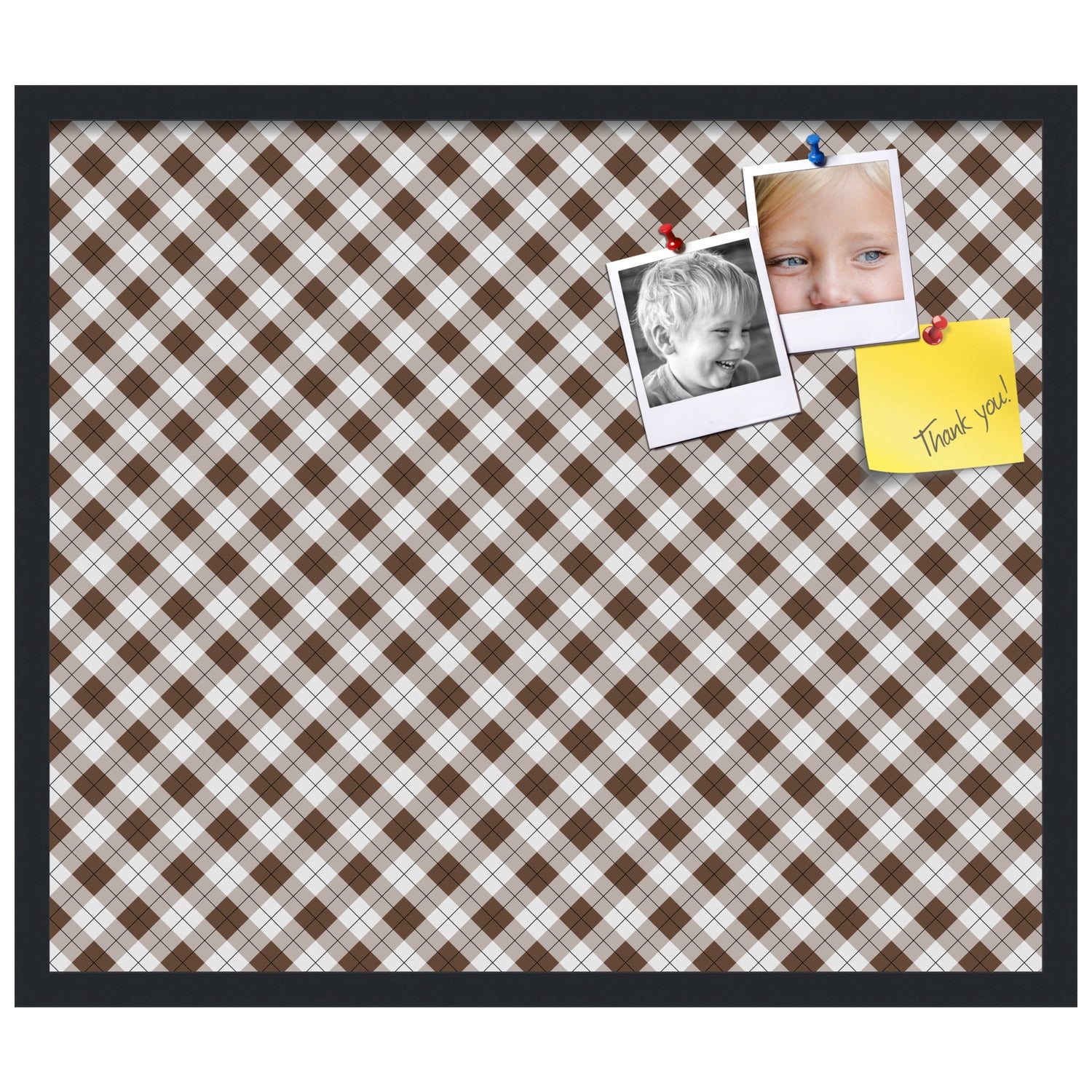 PinPix ArtToFrames 26x22 Custom Cork Bulletin Board Argyle Brown   Poster Board Has a Fabric Style Canvas Finish, Framed in Satin Black (PinPix-631)