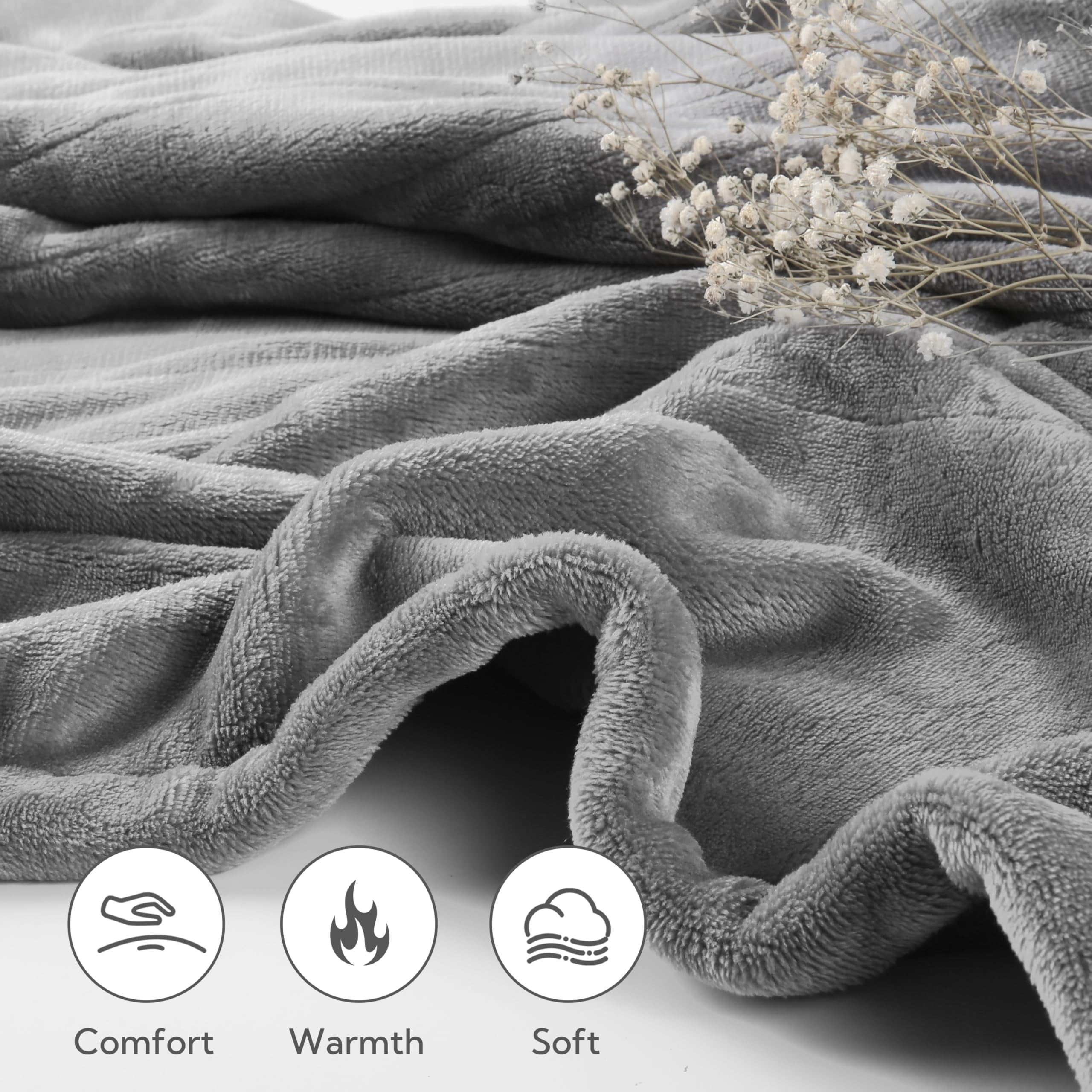 SUNNY HEAT Electric Heated Blanket Full Size 72" x 84" Soft Flannel with 4 Levels Heating & 10Hs Auto off, Machine Washable, Light Gray