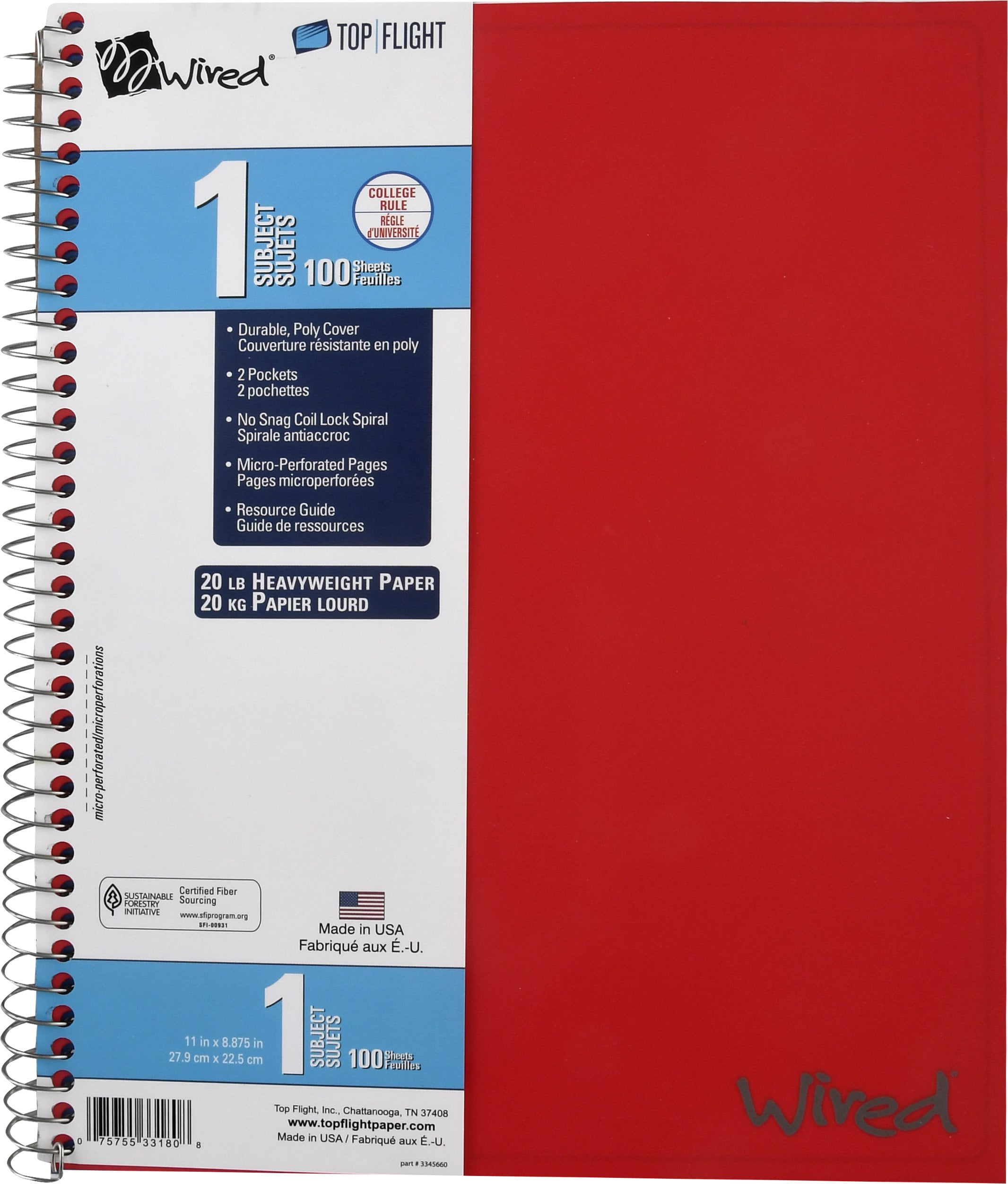 5.5 x 4 Inches 43001 College Rule Top Flight Wired Chub Wirebound Notebook 1 Notebook Cover May Vary 180 Sheets