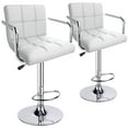 thumbnail image 1 of Leopard Adjustable Bar Stools with Armrest, Square Back Swivel Double Stitching with Back Bar Stool, Set of 2 (White), 1 of 15