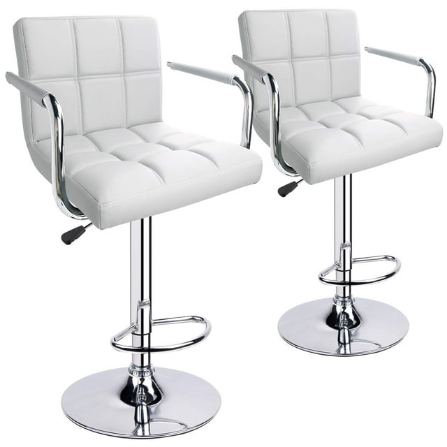 Leopard Tabourets de Bar Réglables avec Accoudoirs, Dossier Carré Pivotant à Double Piqûre avec Dossier Tabouret de Bar, Ensemble de 2 (Blanc)