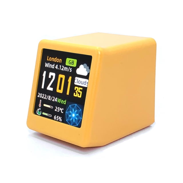 yeacher 1.54" TFT IPS Smart Weather Station with WiFi Clock, Multi-Function Digital Display for Temperature, Humidity, Date, Time, and Custom GIFs, Yellow