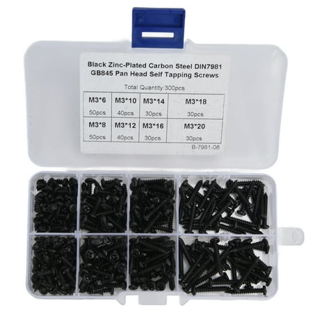 

300Pcs Self Tapping Screws Cross Pan Head Combination Set Assortment Kit Carbon Steel M3 Black