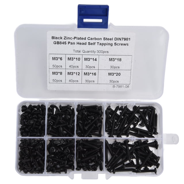 Kit d'Assortiment de Vis, 300pcs Vis Autotaraudeuses Vis Autotaraudeuses Vis en Acier au Carbone Très Polyvalentes