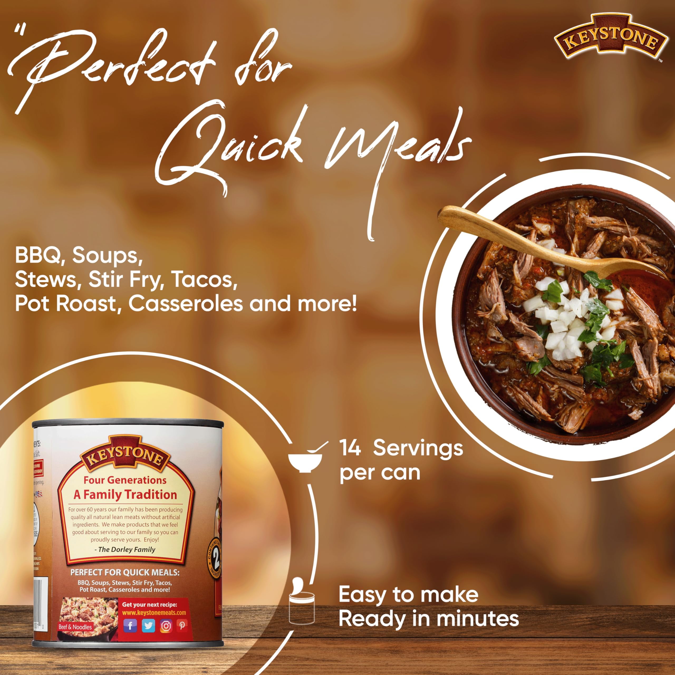 Keystone Meats All TWE5&nbsp;Natural Heat and Serve Canned 28 Oz Fully Cooked Canned Meat Long Shelf Life Emergency Survival Canned Food Ready to Eat No Preservatives Gluten Free Made in USA Pack of 4