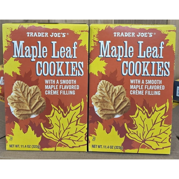 Trader Joe’s Maple Leaf Cookies with a Smooth Maple Flavored Crème Filling 11.4oz 323g (2 Boxes)