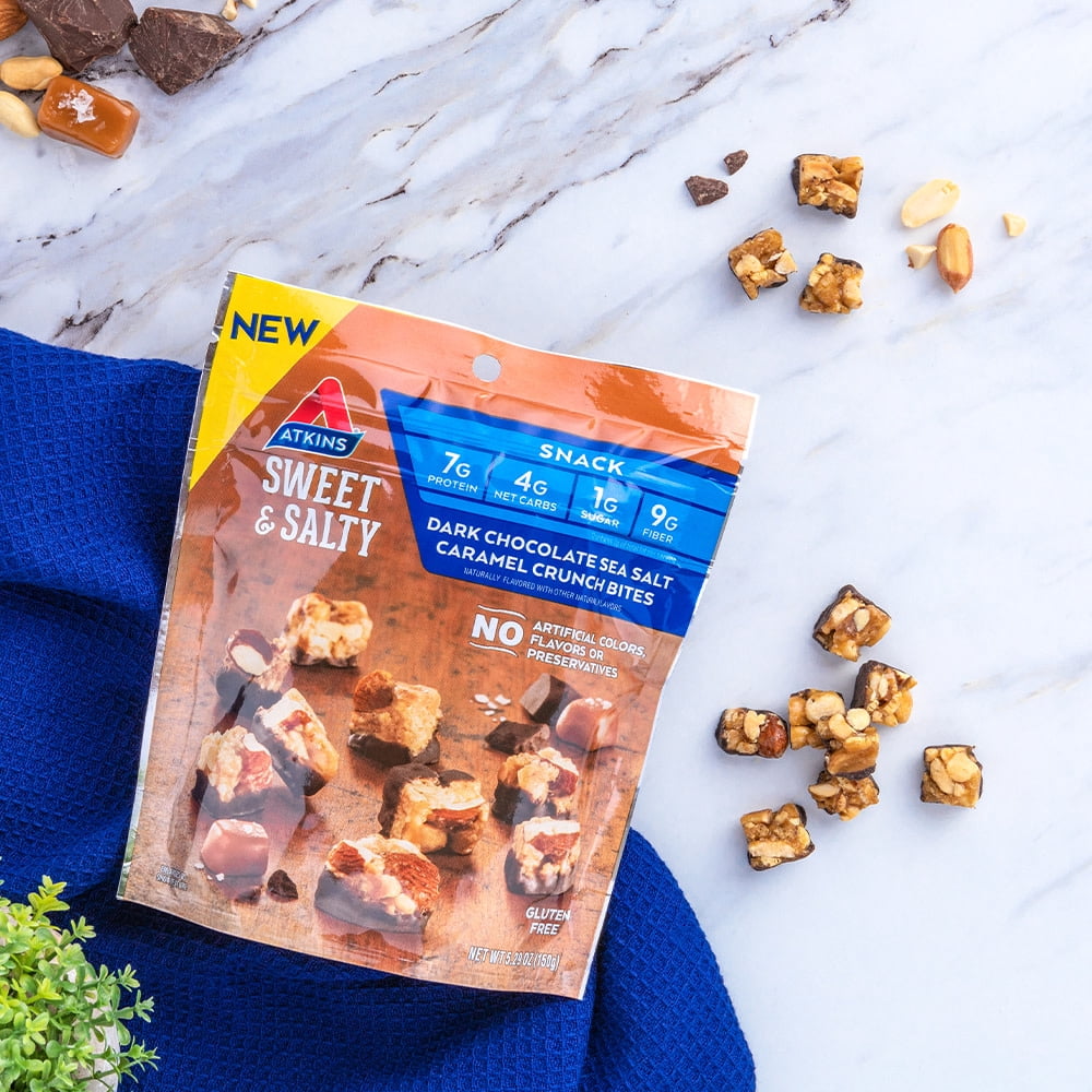 Atkins Dark Chocolate Sea Salt Caramel Crunch Bites, Keto Friendly, 5 Servings
