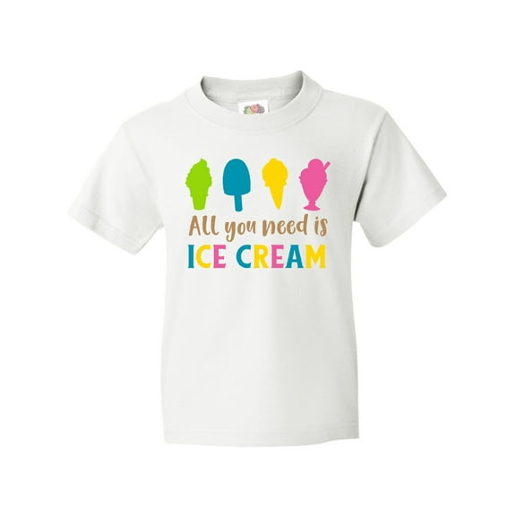 Inktastic All You Need Is Ice Cream - Blue Pink Yellow Green Youth T-Shirt
