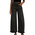 thumbnail image 4 of Dweltoz Women's 2026 High Waist Baggy Wide Leg Jeans Trendy Patchwork Ruffle Hem Boyfriend Casual Denim Fall Long Trousers,Black M, 4 of 7