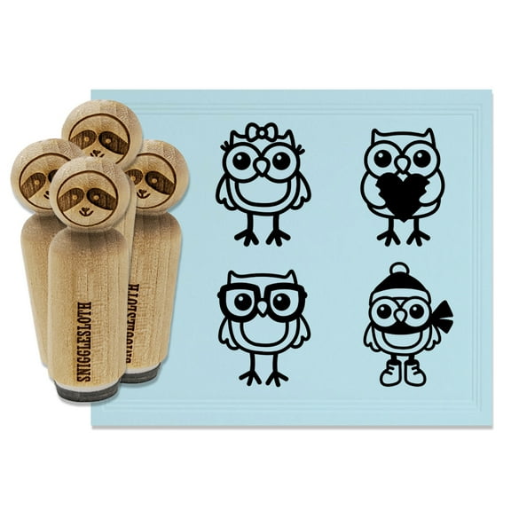 Owls Winter Smart Holding Heart Cute Girl Bow Rubber Stamp Set for Scrapbooking Crafting Stamping - Mini 1/2 Inch