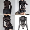 thumbnail image 2 of Misright Women's Stretchy Mesh Long Sleeve Bodysuit Butterfly Pattern Cut Sheer Jumpsuit For Evening Parties Travel, 2 of 19