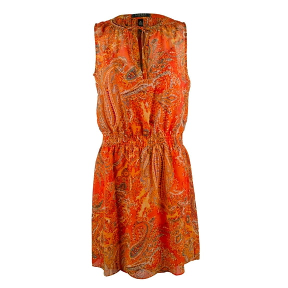 Lauren Women's Plus Size Sleeveless Paisley Blouson Dress-M-16W