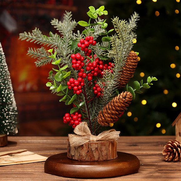 Christmas Savings Clearance! Avtoify 11.8 Inches Tall With A Diameter Of About 9.4 Inches Large Tabletop Mini Christmas Tree Decorations With Red Fruit Decorations For Christmas Home Decoration
