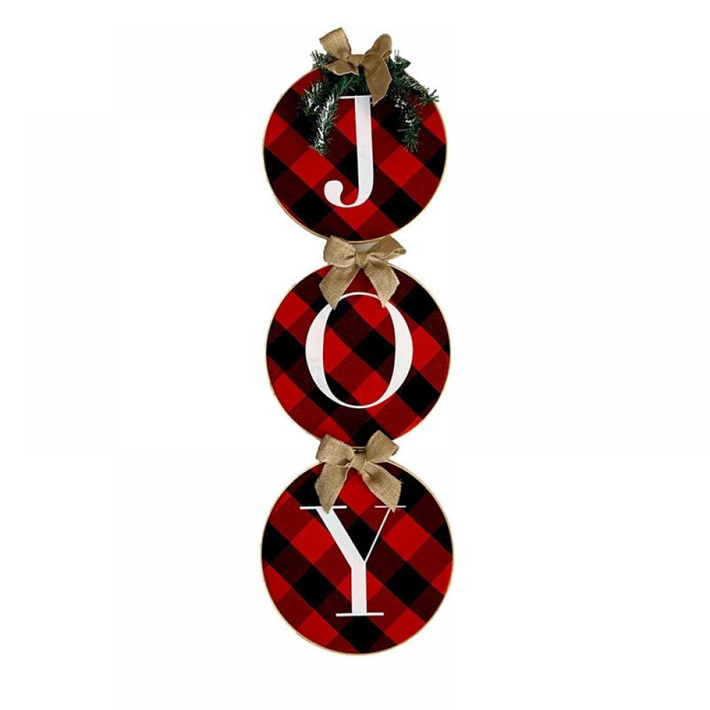 Details about   Christmas Joy Sign Buffalo Check Red & Black Plaid Wreath Holiday Hanging Decors 