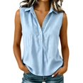 thumbnail image 1 of Endives Women's Linen Shirt Casual Summer Sleeveless Shirt for Women Button Down Collared Blouses Business Casual Shirt Work Shirt Tank Tops for Women Light Blue XXL, 1 of 2