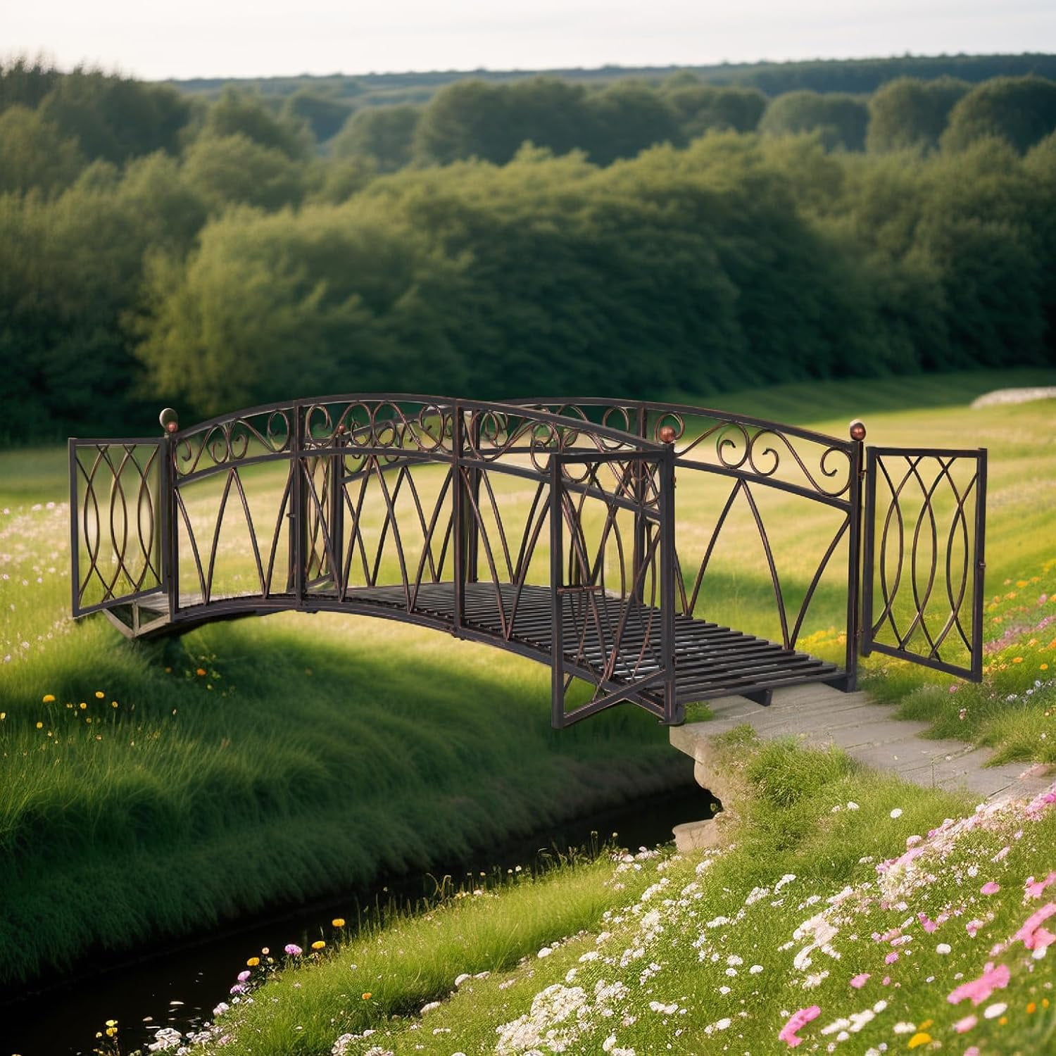 Kinbor 8 Ft Metal Garden Bridge, Outdoor Decorative Footbridge with Safety Siderails, Black - Walmart.com Kinbor 8 Ft Metal Garden Bridge, Outdoor Decorative Footbridge with Safety Siderails, Black - Walmart.com