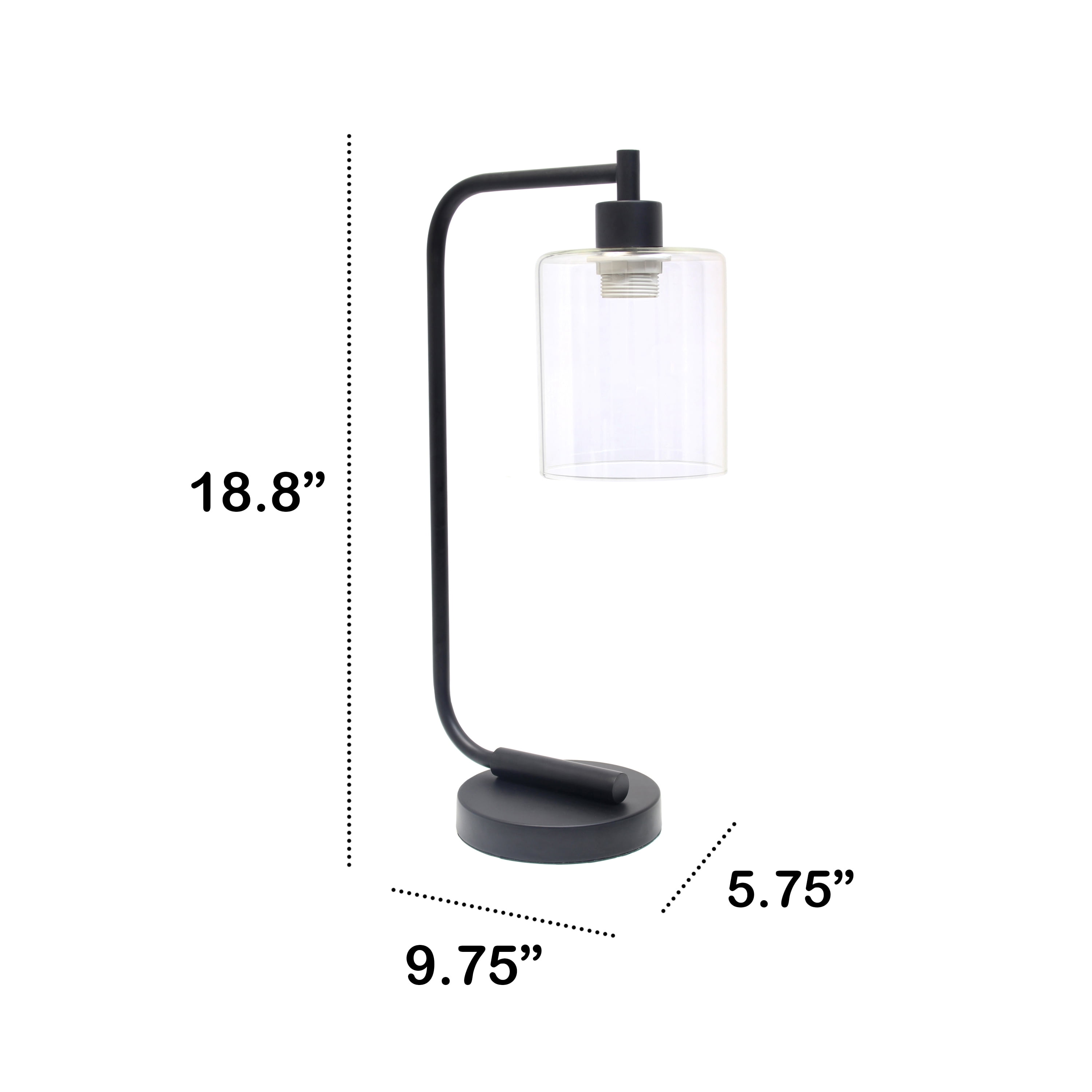 Lalia Home 18.8" Modern Iron Desk Lamp with Glass Shade, with LED Bulb, Black
