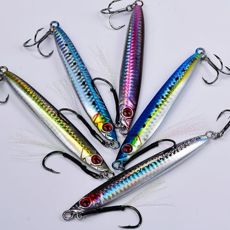 5pcs 14g-100g Metal Jig Lure Casting Spoon Jigging Bass Saltwater Fishing Tackle