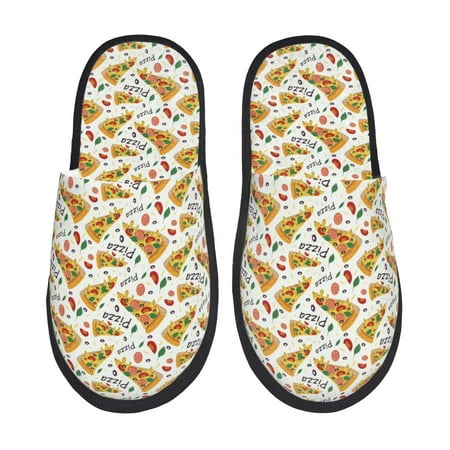 Balery Pizza Slices Slient Indoor Furry Fleece Comfort House Shoes Soft Non-Slip Home Shoes Cotton slippers House Slippers-- Medium