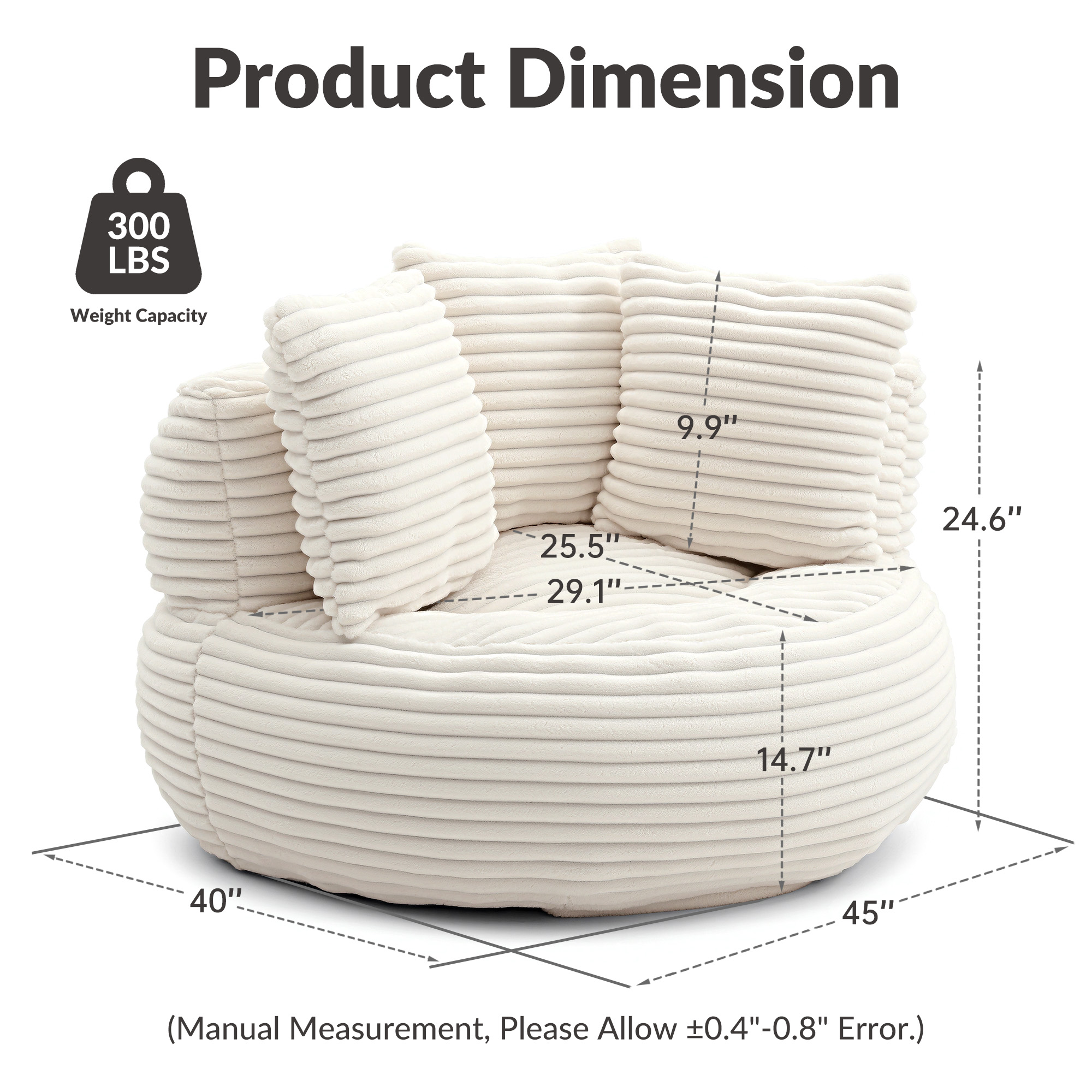YINIX Oversized Bean Bag Chair with Backrest and Cushion, Cozy Round Floor Sofa for Living Room, Beige