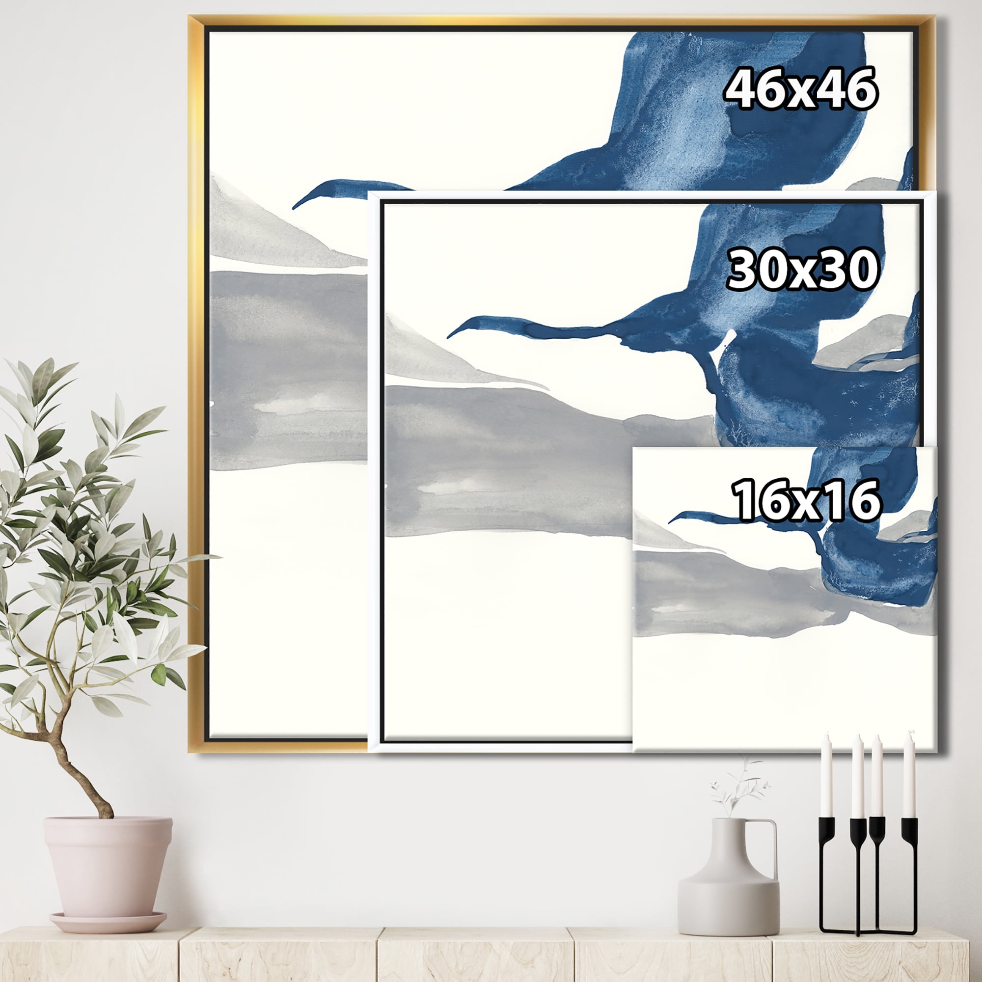 Designart ' Gouache Sapphire on Gray IV ' Modern & Transitional Framed Canvas