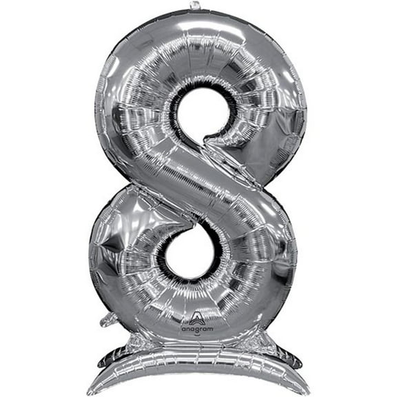 53 inch Stand-Up Numberz 8 - Silver (Air-Fill Only) Foil Mylar Balloon - Party Supplies Decorations