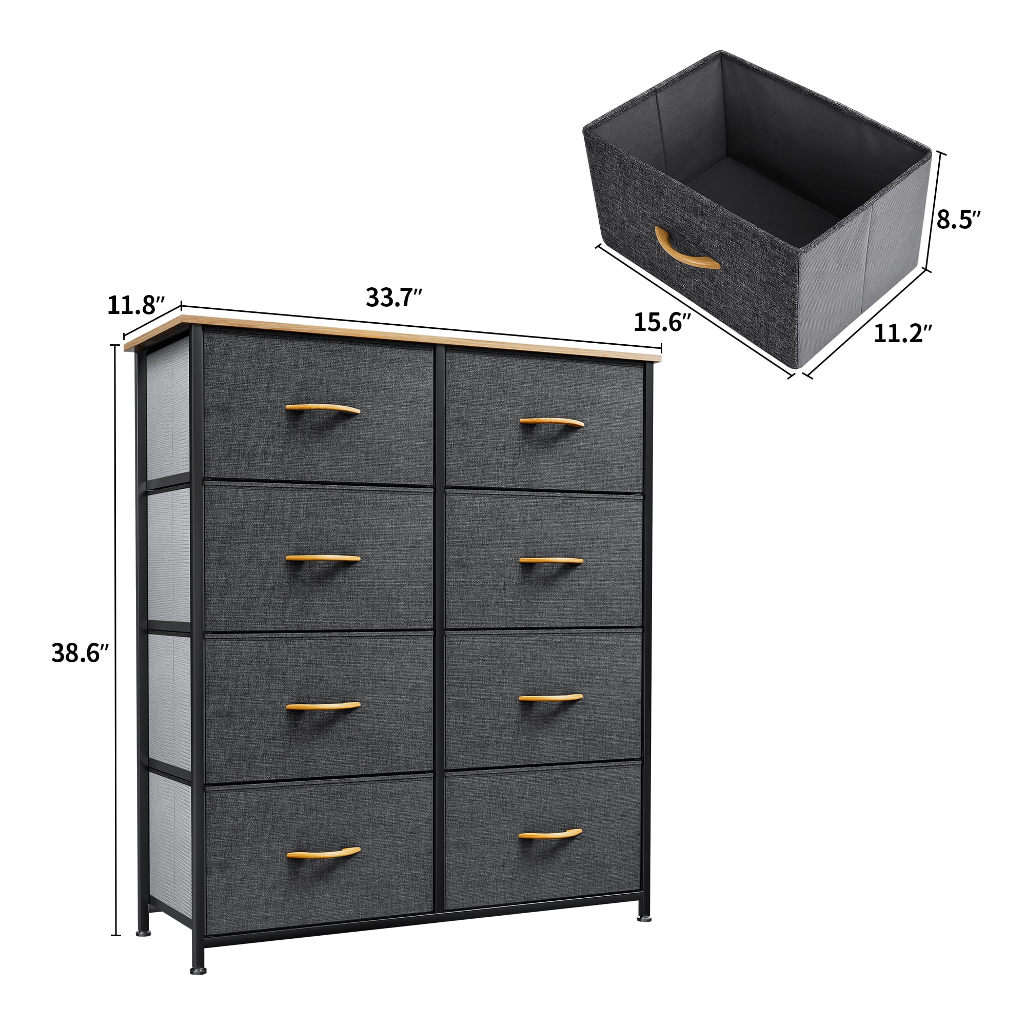 Dextrus 8-Drawer Dresser Chest with Storage Shelf Organizer, Gray