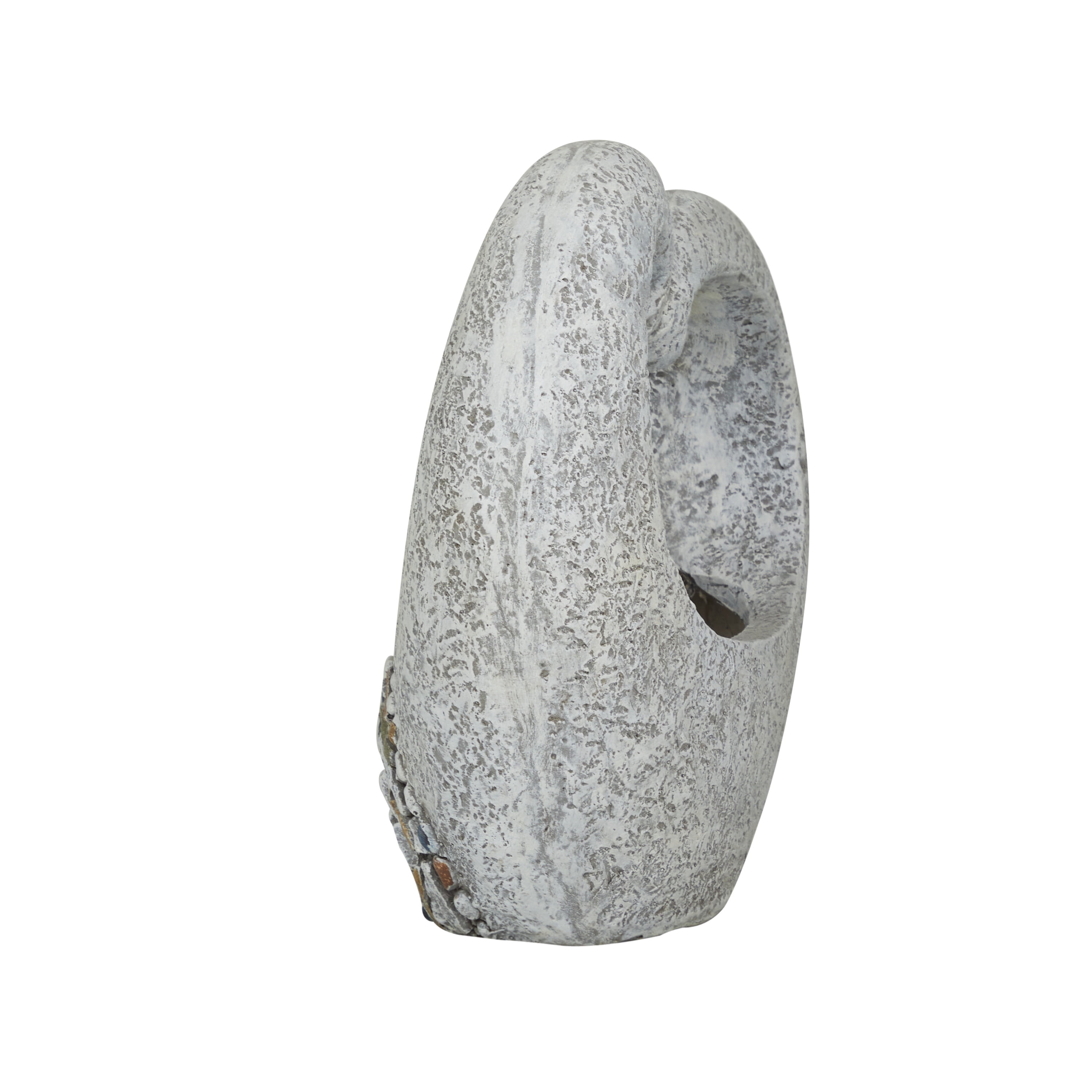 DecMode 16" x 14" Indoor Outdoor Gray Fiberglass Planter with Stone Mosaic Design