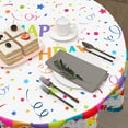 thumbnail image 3 of Happy Birthday Tablecloth Round 60 Inch Birthday Cake Gifts Coloured Flags Ribbon Stars Balloons Printed Table Cloth Polyester Table Cover for Birthday Party Kitchen Dining Room Outdoor Home Decor, 3 of 5