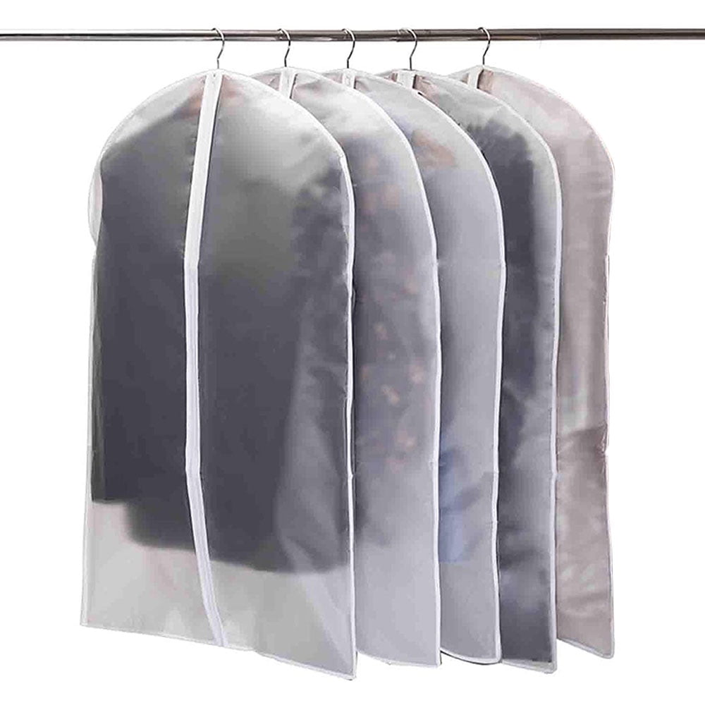 Set of 5 Hanging Garment Bags for Storage Breathbale Suit Cover for Closett Dust Suit Cover Protector with Zipper for Suit Coat, Jacket,White,60x100cm