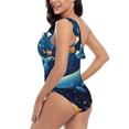 thumbnail image 4 of Gukieu Whimsical Underwater Fantasy Print One-shoulder Ruffled One-piece Swimsuit with Removable Chest Pads and Tummy-control Swimsuit for Women-Small, 4 of 6