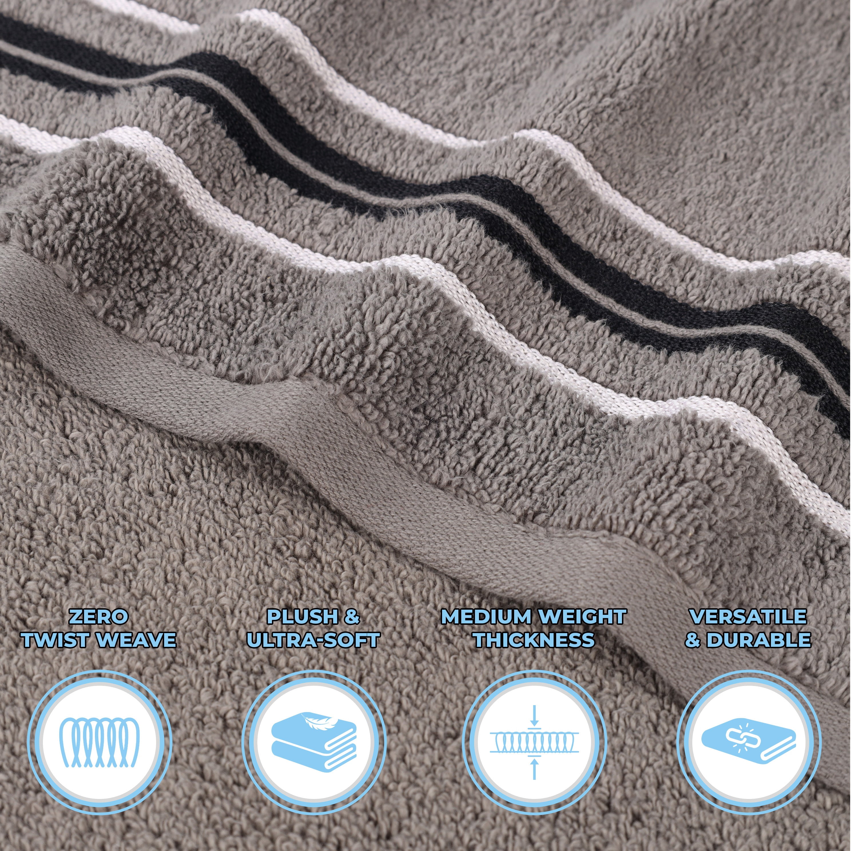 Superior Sadie Zero Twist Cotton Solid Hand Towel, Set of 6, Charcoal