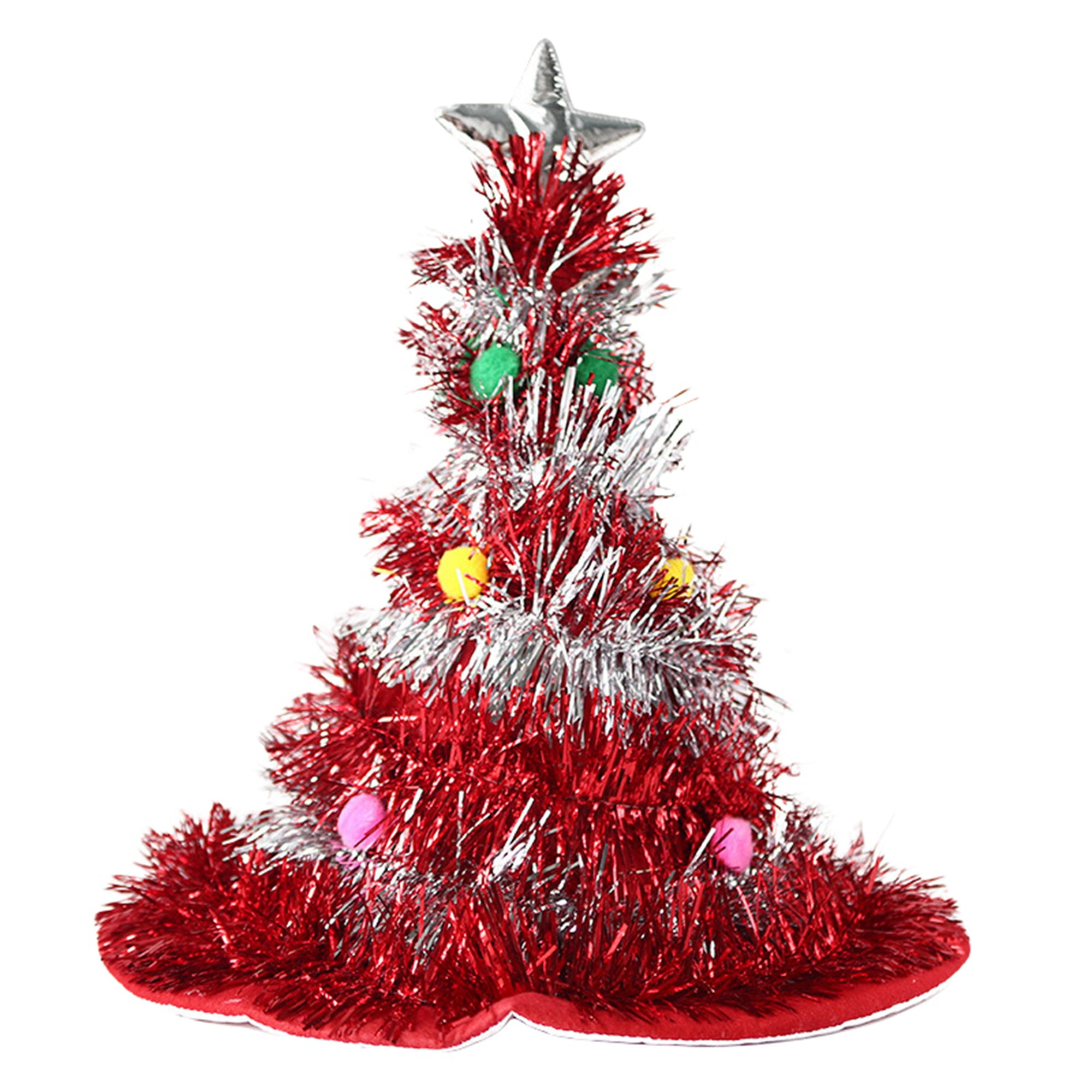 Christmas Hats LED Tree Santa Hat with Tinsel Light up Funny Xmas Party ...