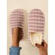 thumbnail image 1 of Women's Fashionable Striped Pattern Plush Winter Thermal Indoor Slippers, 1 of 4
